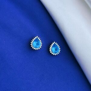 IRI Jewelry Pear bridal stud earrings with CZ and blue topaz - Sterling Silver